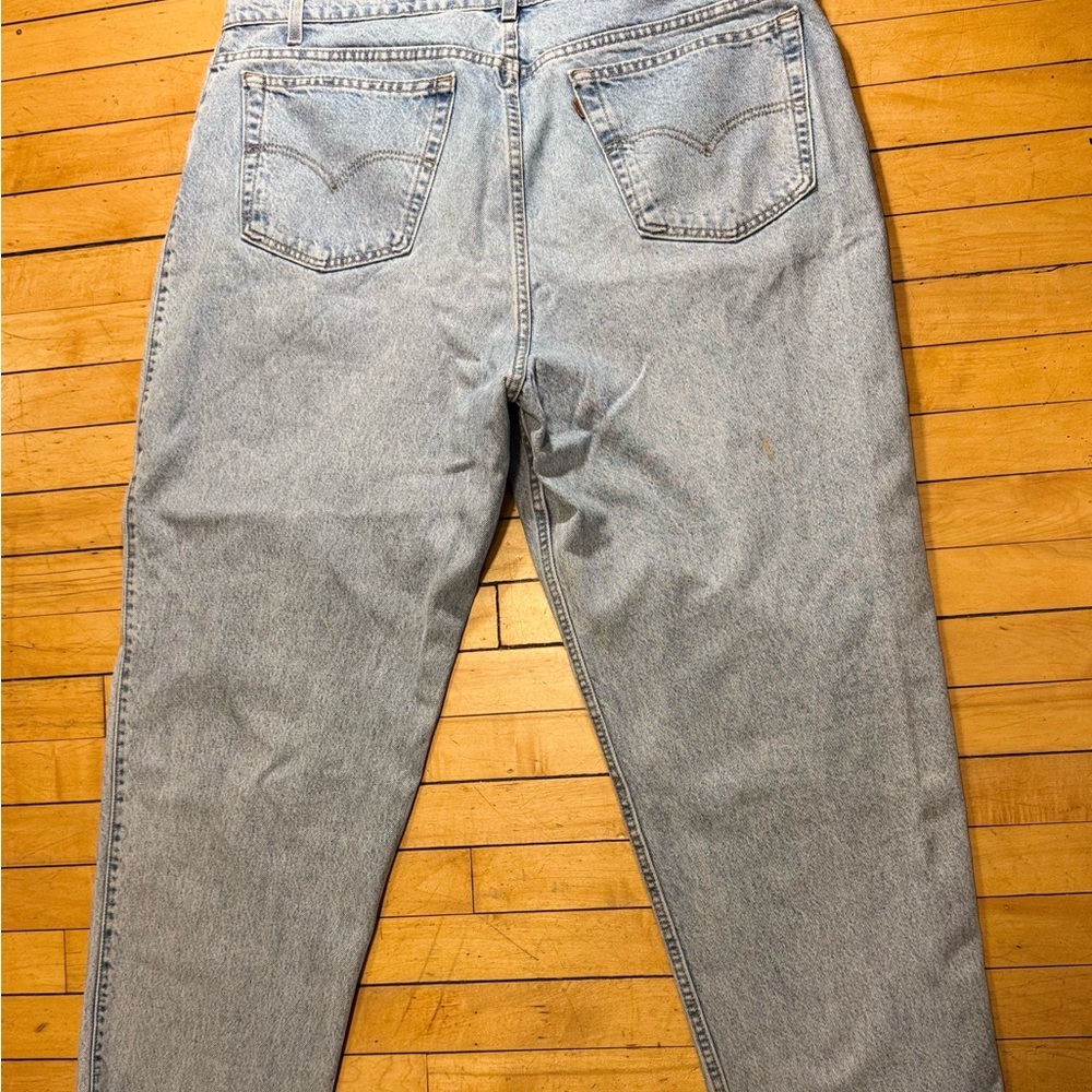 Vintage 80s Altered Levi 550 Bronze Tab Denim Jeans YKK Zipper Size 42"x29"